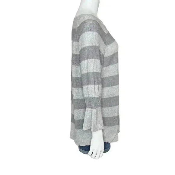 J.Jill Shimmer Striped Linen Blend Bell Sleeve Sweater Size Large L - Picture 3 of 10